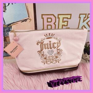 💕 NWT Juicy Couture Pink Velvet Cosmetic Bag Logo Bottom Compartment #7134 💕